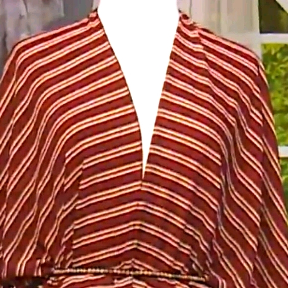 KIMONO Tunic Top, Burgundy-Wine, Stripe w/ Tassels O/S M - XL - Picture 5 of 6